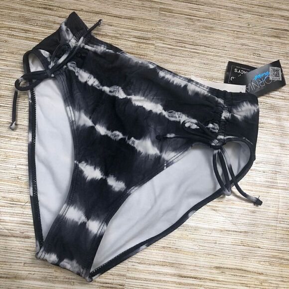3440 California waves side gathered  bikini Bottom black white size M - Picture 1 of 1